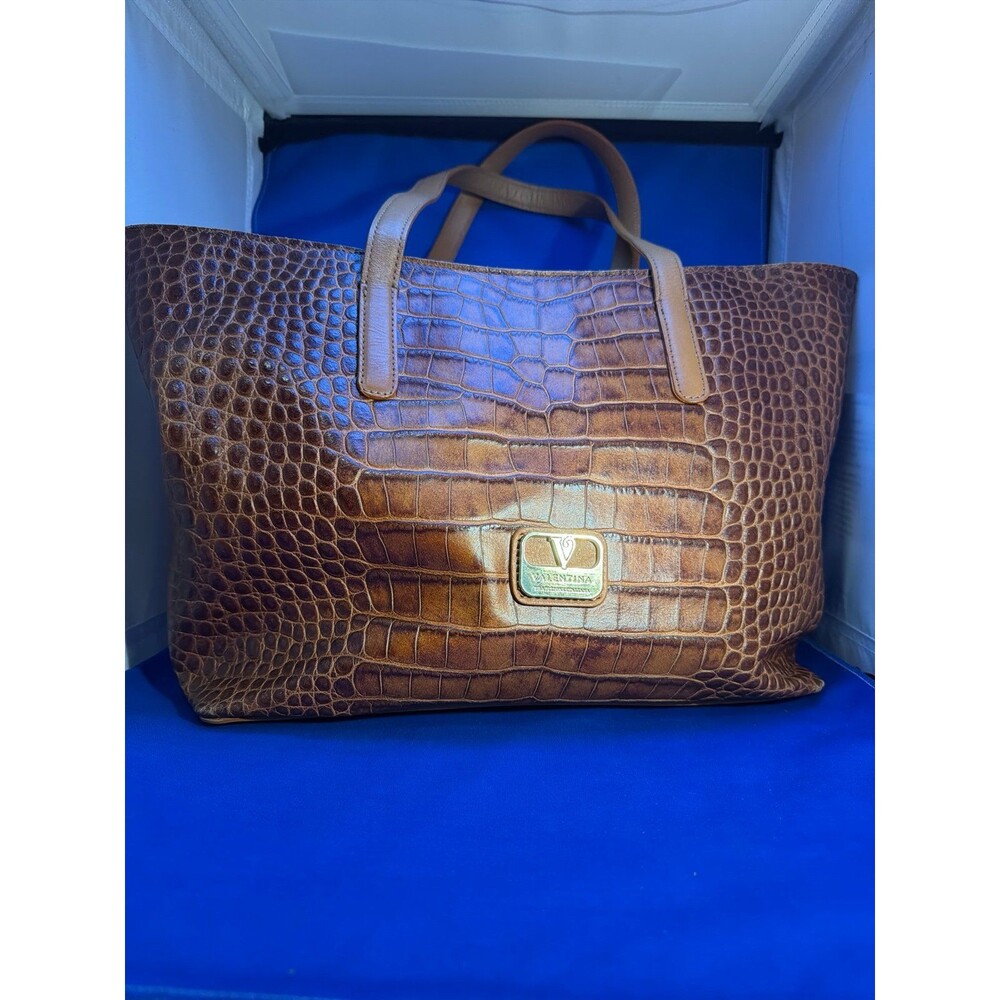 Valentina Tradizione Italians Brown Crocodile Embossed Leather Tote No Dust Bag